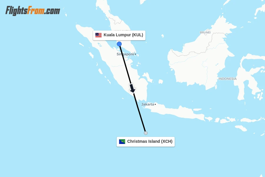 Flights from Kuala Lumpur to Christmas Island route map