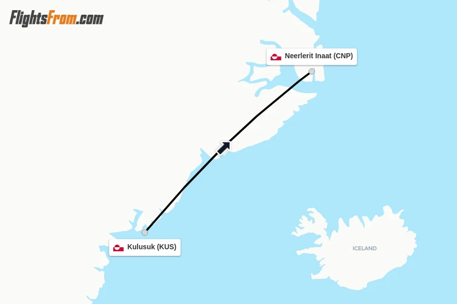 Flights from Kulusuk to Neerlerit Inaat route map