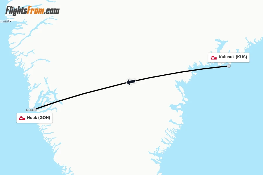 Flights from Kulusuk to Nuuk route map