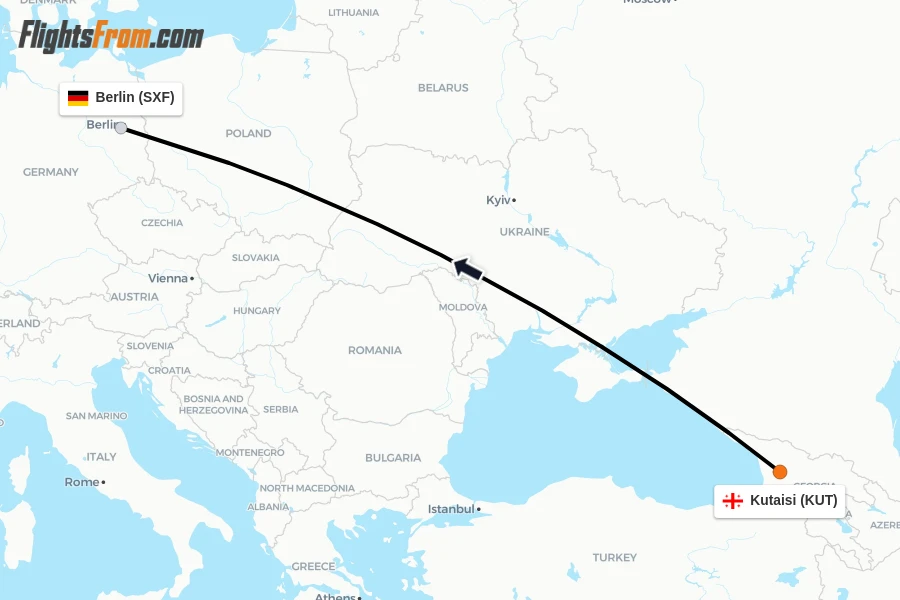 Flights from Kutaisi to Berlin route map