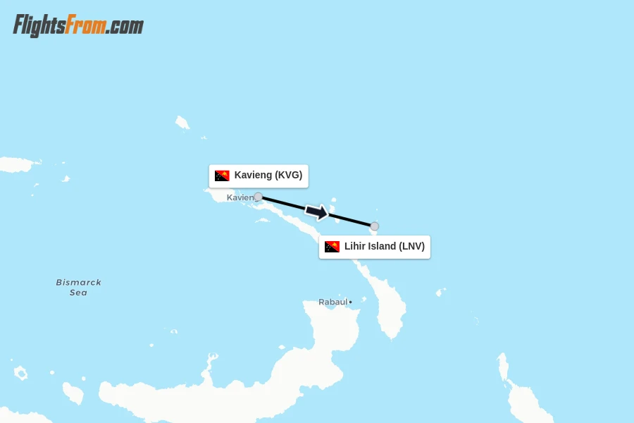 Flights from Kavieng to Lihir Island route map