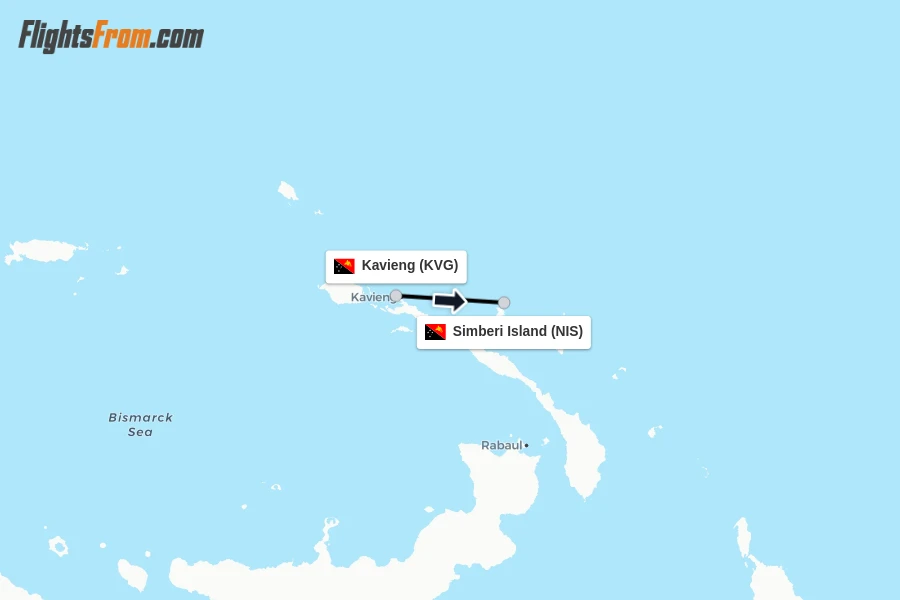 Flights from Kavieng to Simberi Island route map