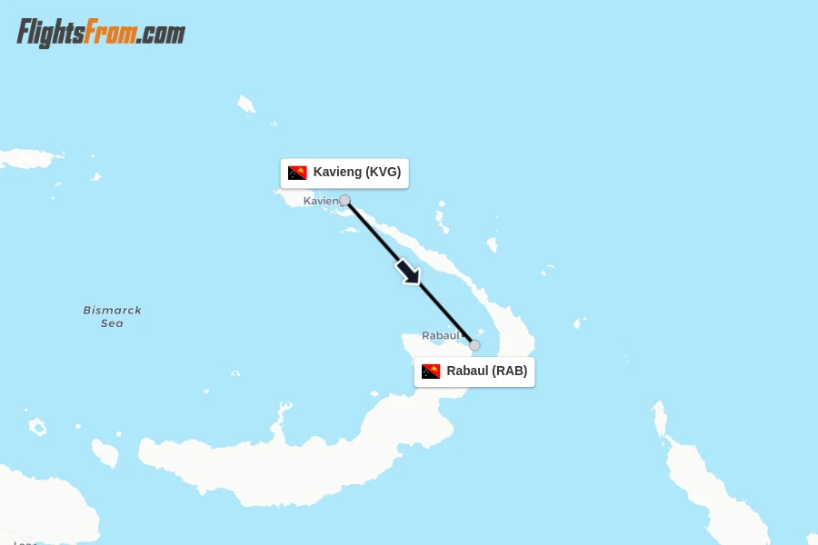 Flights from Kavieng to Rabaul route map