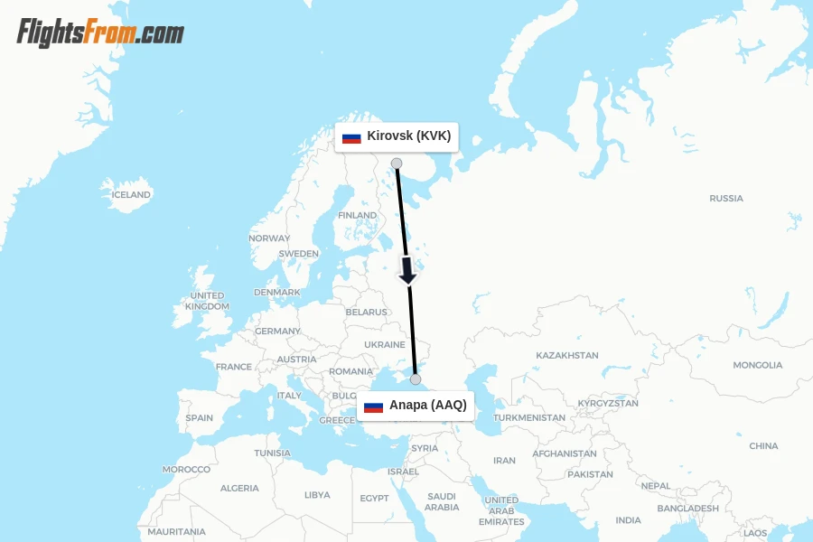 Flights from Kirovsk to Anapa route map
