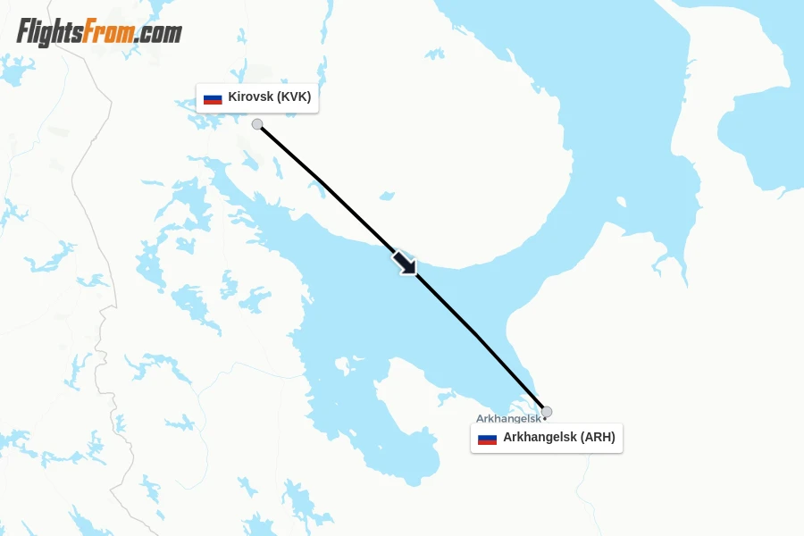 Flights from Kirovsk to Arkhangelsk route map