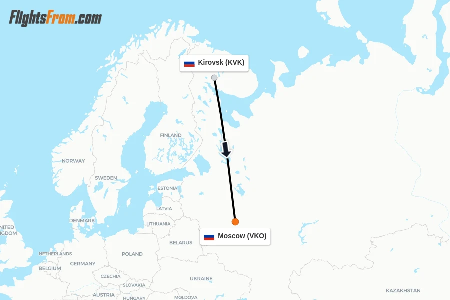 Flights from Kirovsk to Moscow route map