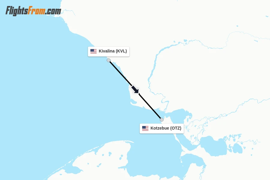 Flights from Kivalina to Kotzebue route map