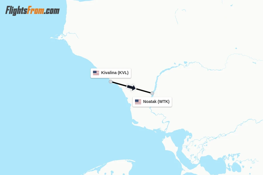 Flights from Kivalina to Noatak route map