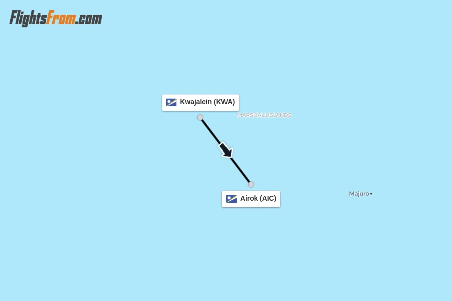 Flights from Kwajalein to Airok route map