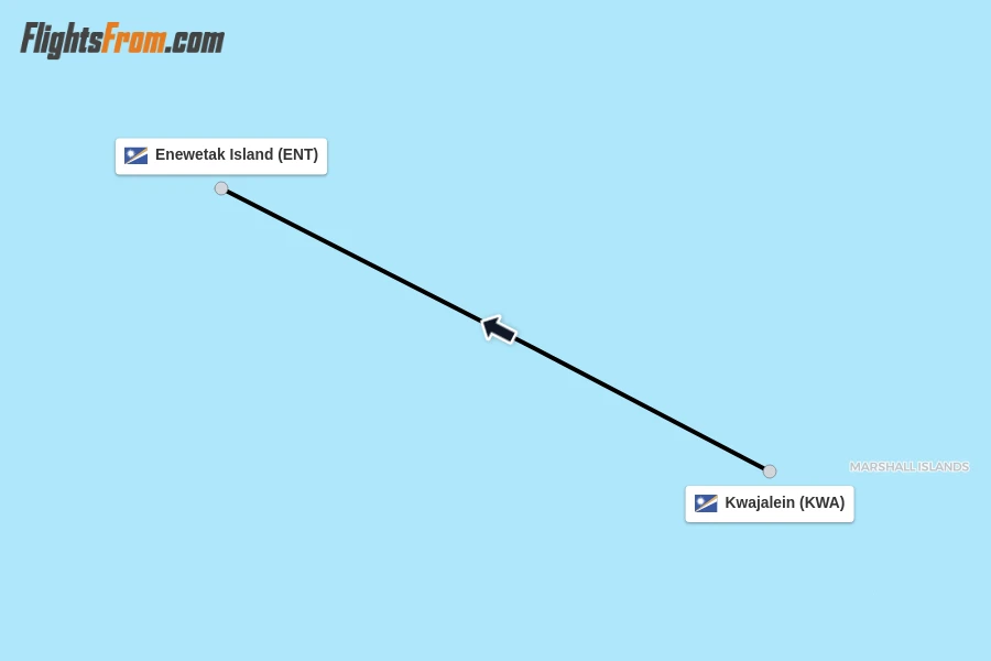 Flights from Kwajalein to Enewetak Island route map