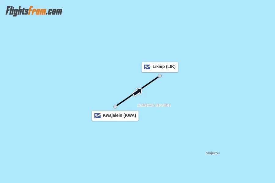 Flights from Kwajalein to Likiep route map