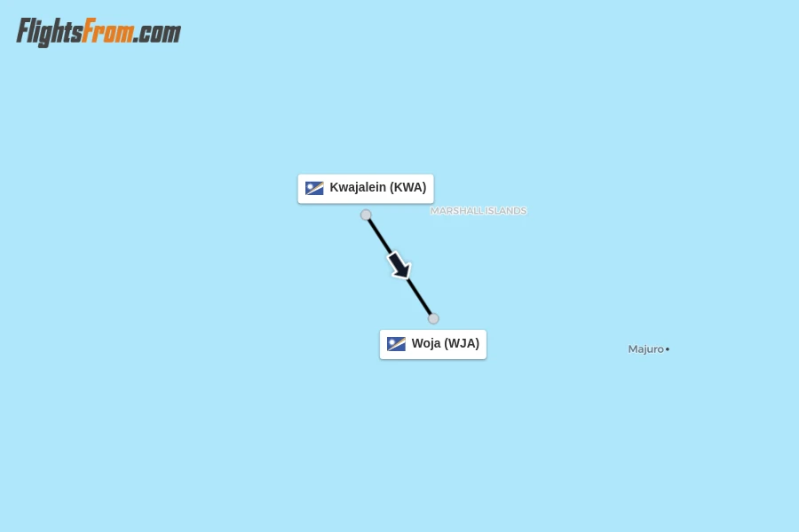 Flights from Kwajalein to Woja route map