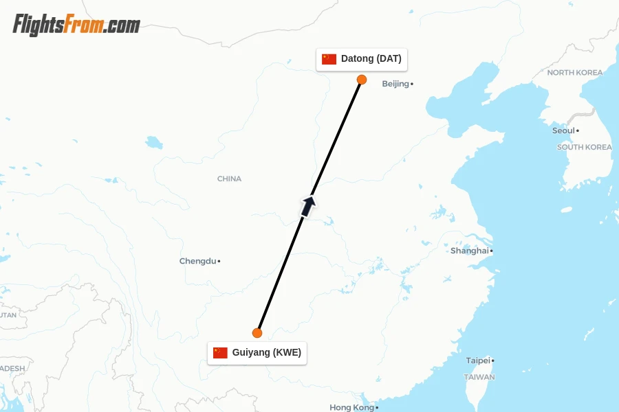 Flights from Guiyang to Datong route map