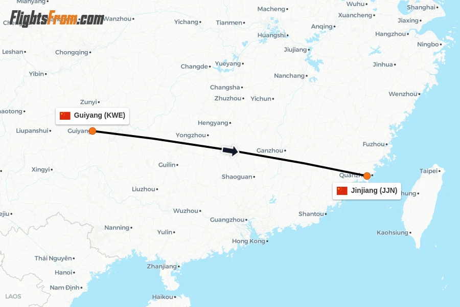 Flights from Guiyang to Jinjiang route map