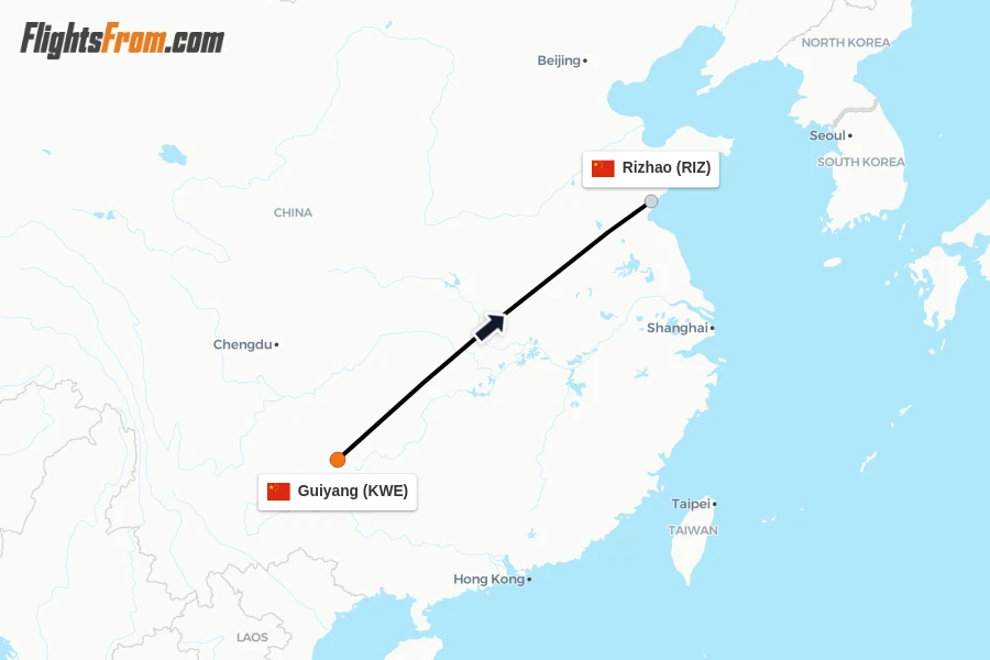 Flights from Guiyang to Rizhao route map