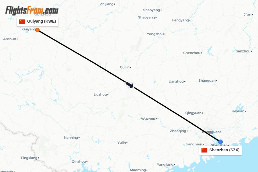Flights from Guiyang to Shenzhen route map