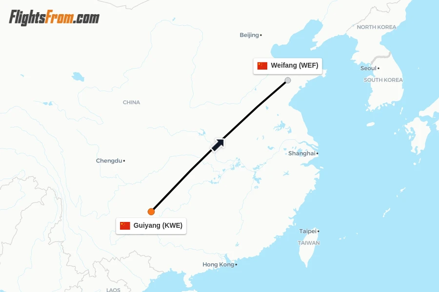 Flights from Guiyang to Weifang route map