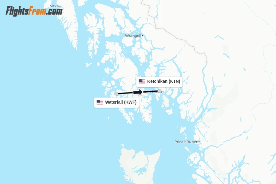 Flights from Waterfall to Ketchikan route map