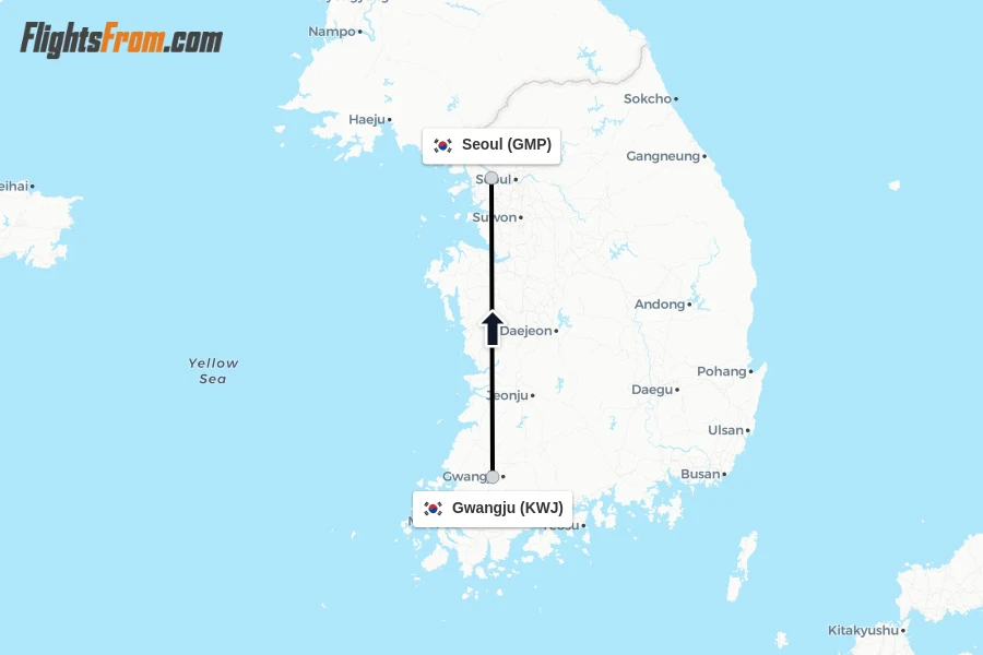 Flights from Gwangju to Seoul route map