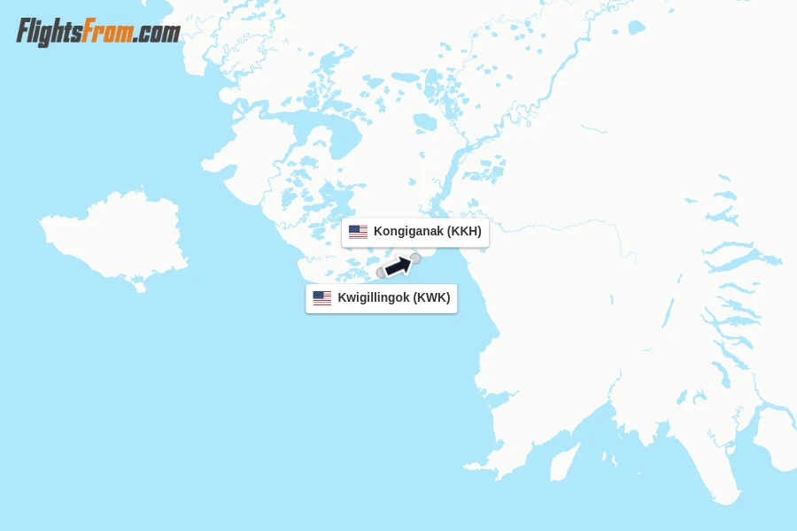 Flights from Kwigillingok to Kongiganak route map