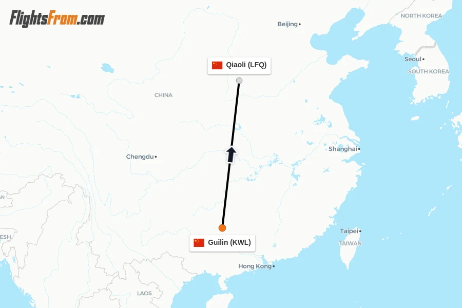 Flights from Guilin to Qiaoli route map