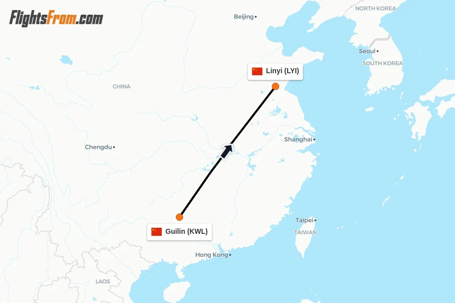Flights from Guilin to Linyi route map