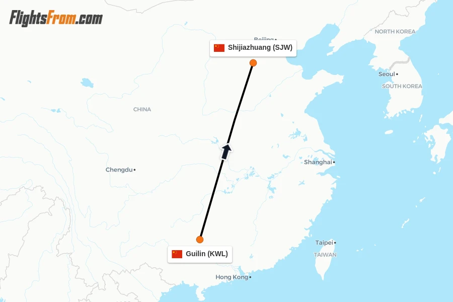 Flights from Guilin to Shijiazhuang route map