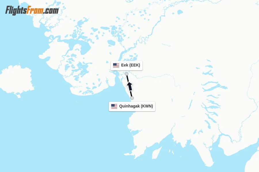 Flights from Quinhagak to Eek route map