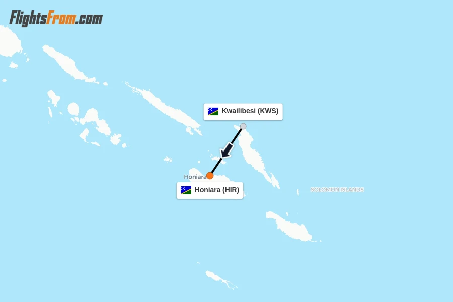Flights from Kwailibesi to Honiara route map