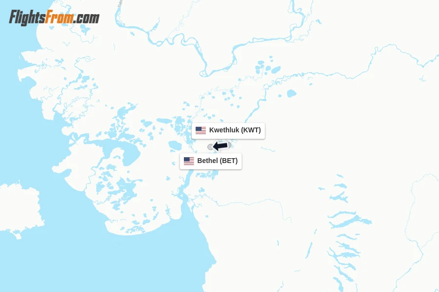 Flights from Kwethluk to Bethel route map