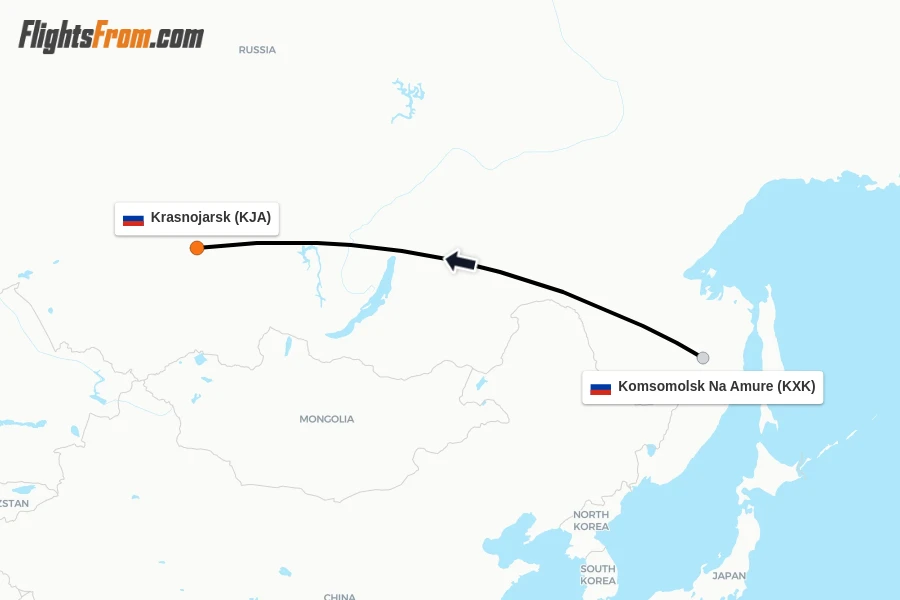 Flights from Komsomolsk Na Amure to Krasnojarsk route map