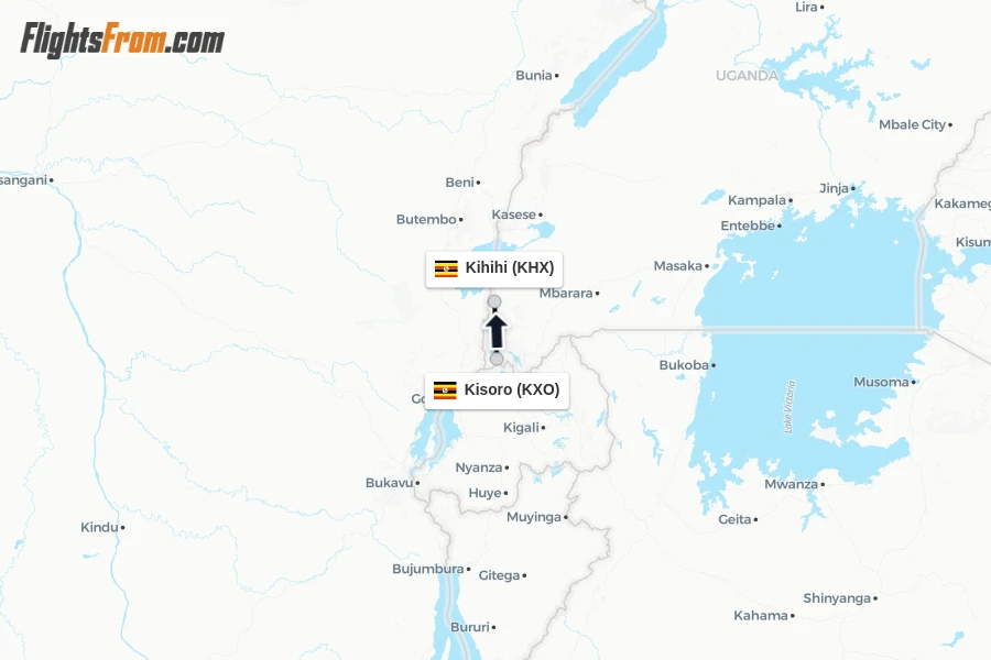 Flights from Kisoro to Kihihi route map