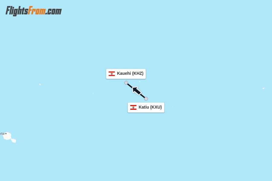 Flights from Katiu to Kauehi route map
