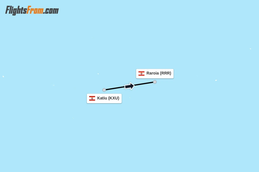 Flights from Katiu to Raroia route map