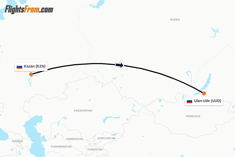 Flights from Kazan to Ulan-Ude route map