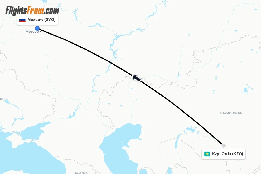 Flights from Kzyl-Orda to Moscow route map