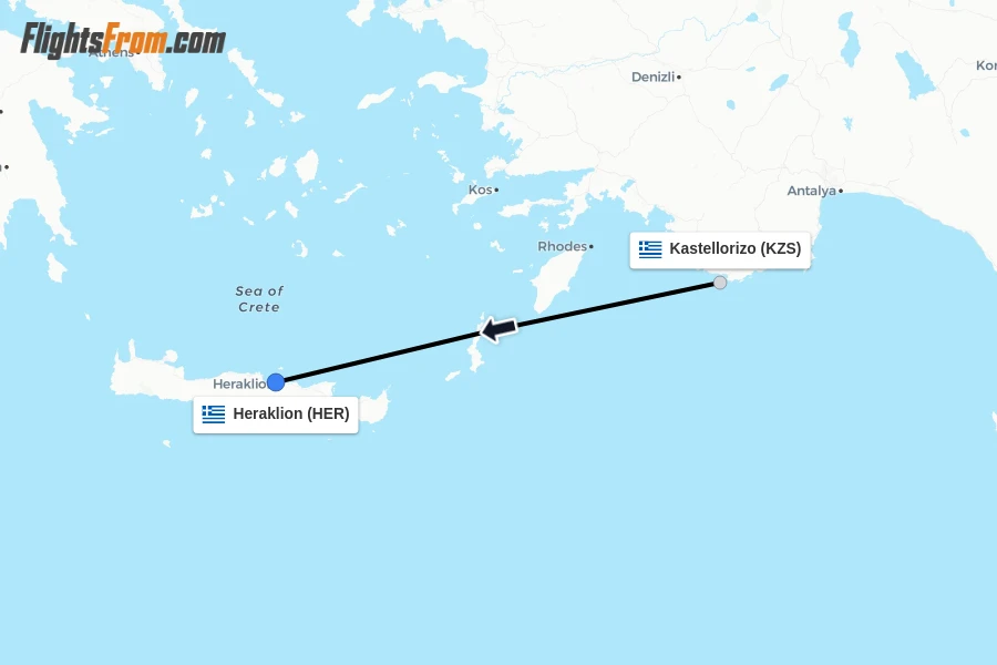 Flights from Kastellorizo to Heraklion route map