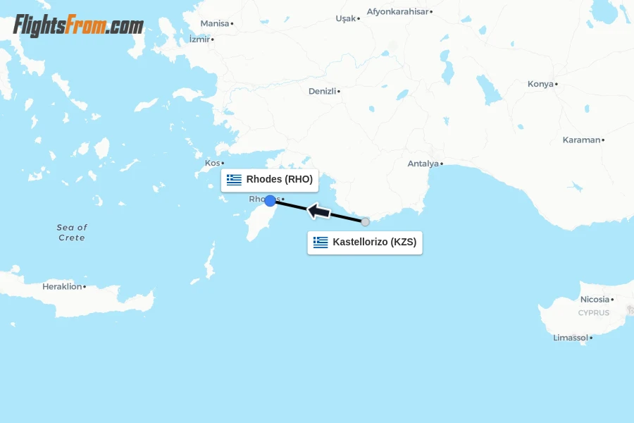 Flights from Kastellorizo to Rhodes route map