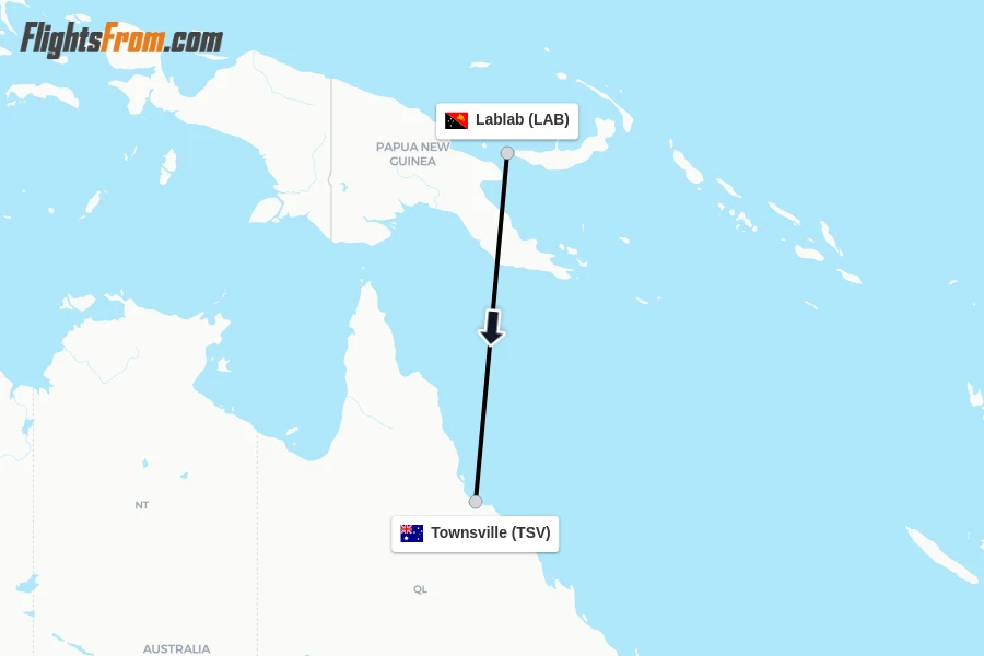 Flights from Lablab to Townsville route map