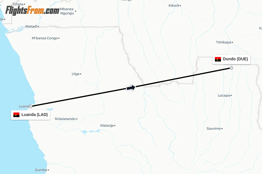 Flights from Luanda to Dundo route map