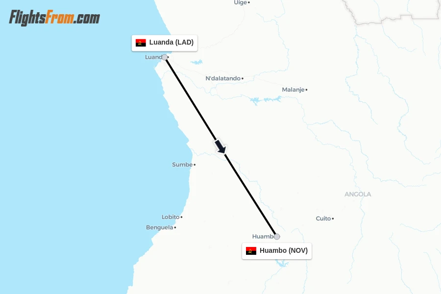 Flights from Luanda to Huambo route map