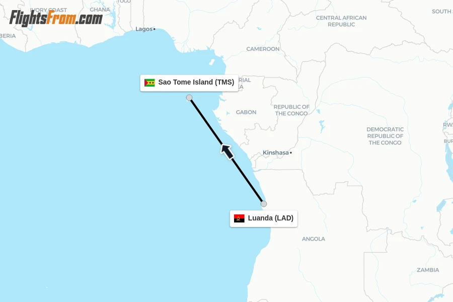 Flights from Luanda to Sao Tome Island route map