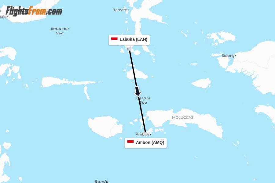 Flights from Labuha to Ambon route map