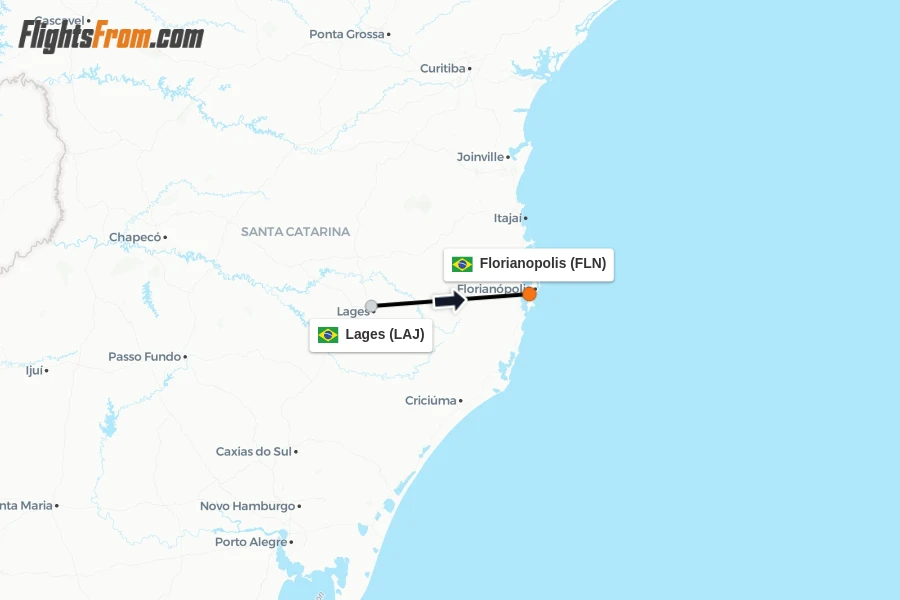 Flights from Lages to Florianopolis route map