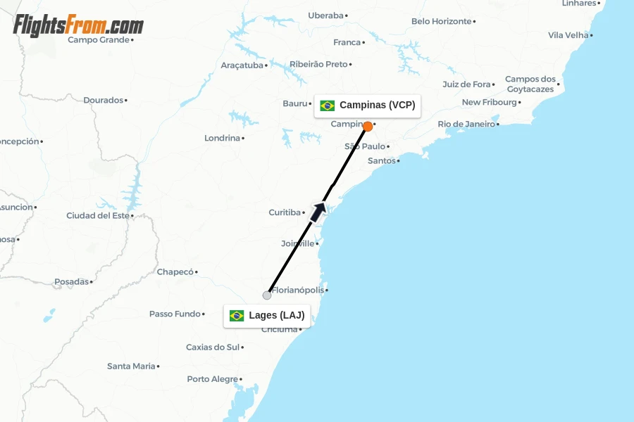 Flights from Lages to Campinas route map