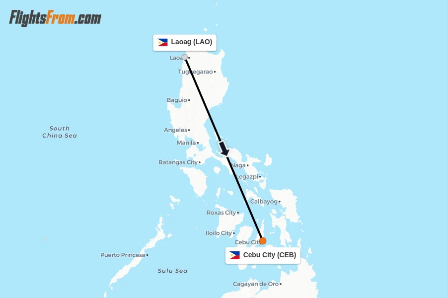 Flights from Laoag to Cebu City route map