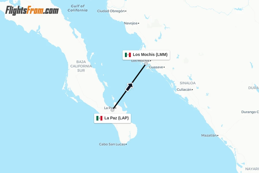 Flights from La Paz to Los Mochis route map