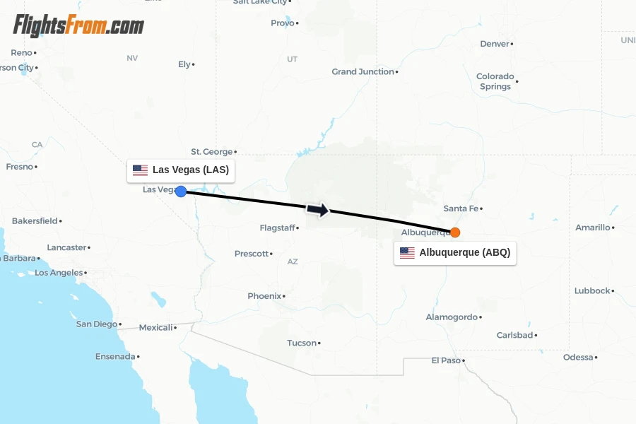 Flights from Las Vegas to Albuquerque route map