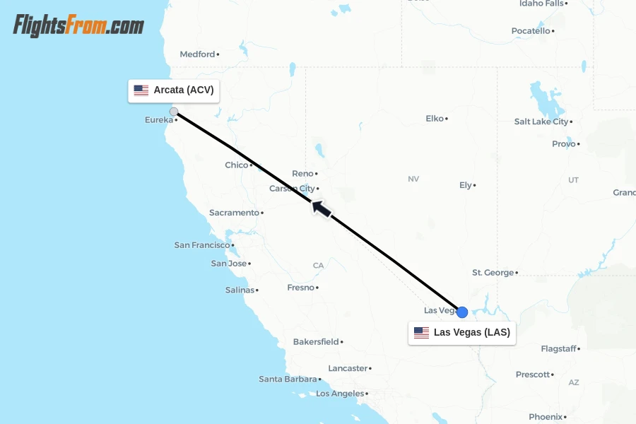 Flights from Las Vegas to Arcata route map