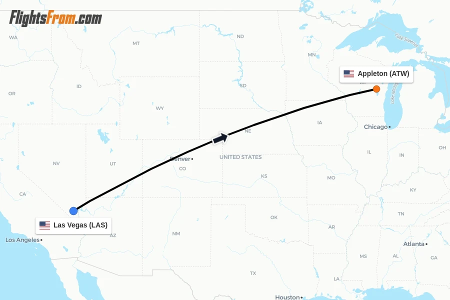 Flights from Las Vegas to Appleton route map